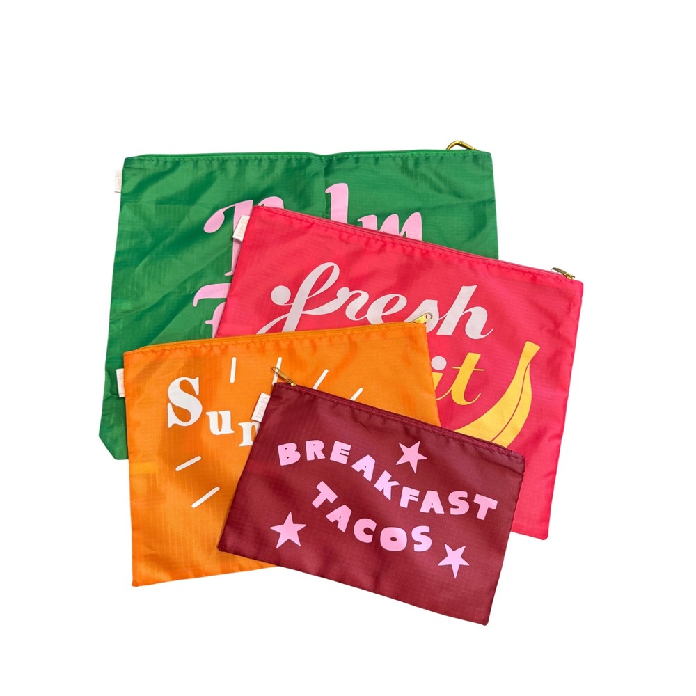 Ban.do Set of 4 Nylon Zipper‎ Pouches Travel Organizers Multicolor Graphic Print